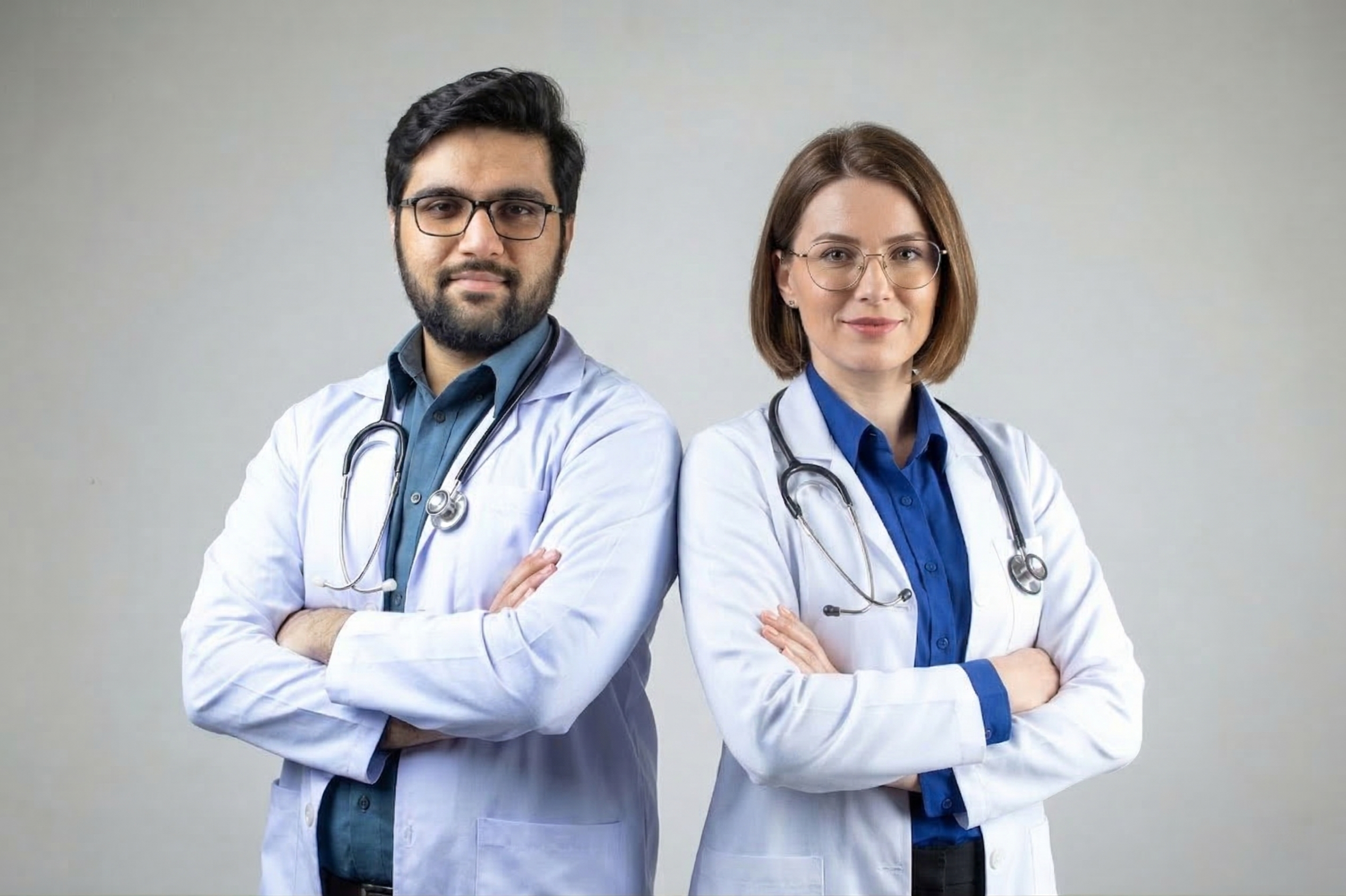 Médico com jaleco branco em consulta